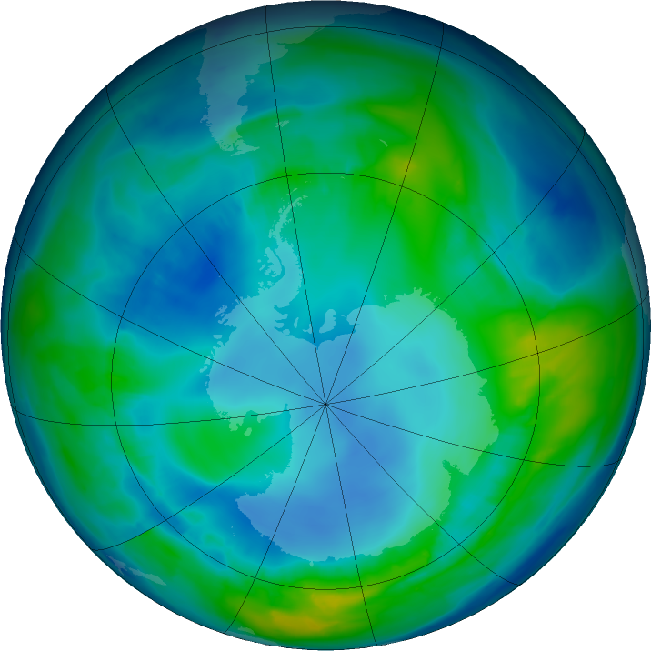 Antarctic ozone map for 03 May 2016